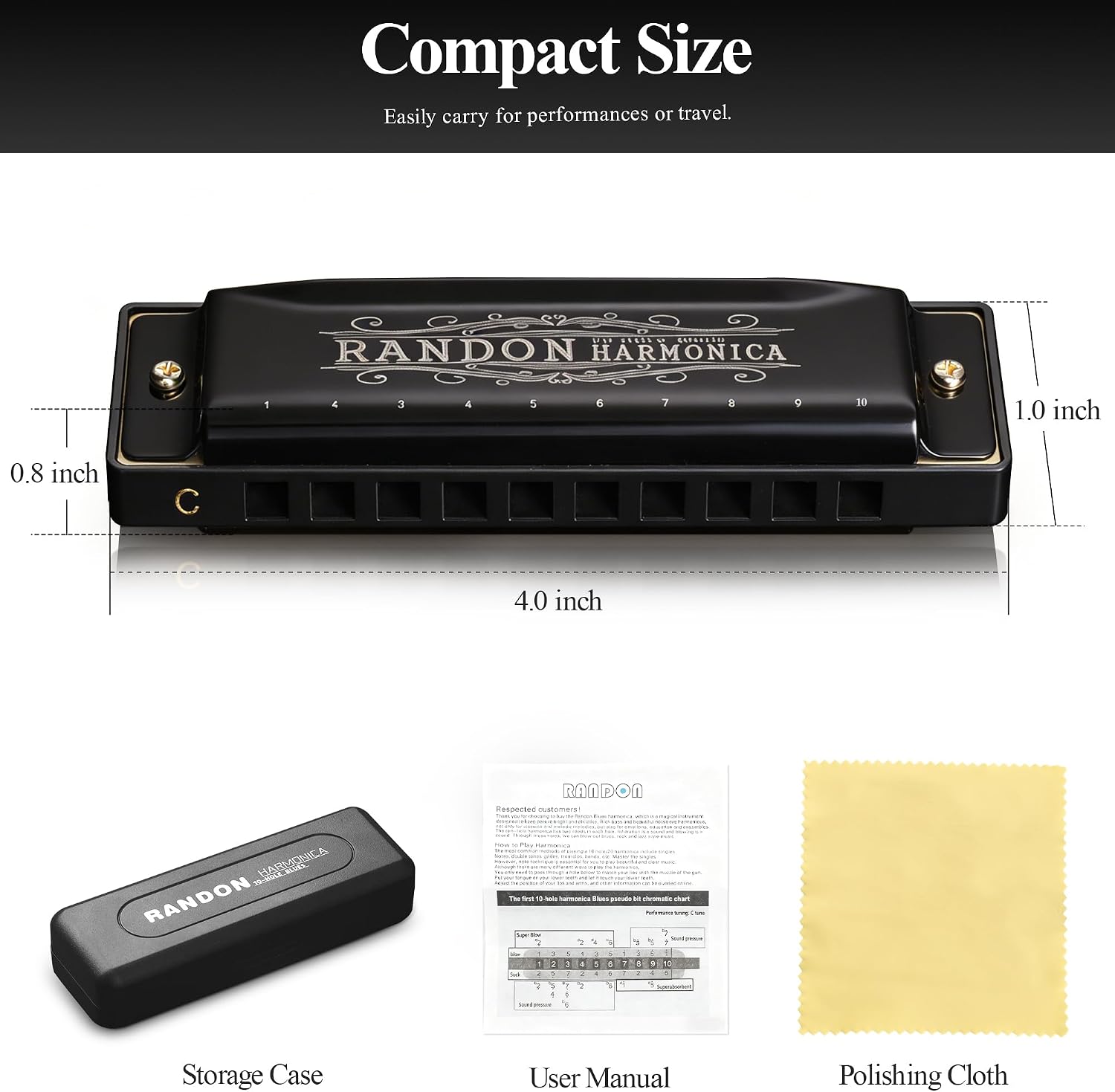  C Key Harmonica Shiny Black with Case for Adults Beginner | 10 Holes 20 Tunes, Phosphor Bronze Reeds and Metal Cover Plate Diatonic Blues Mouth Organ, for Musical Instrument Gift thumbnail