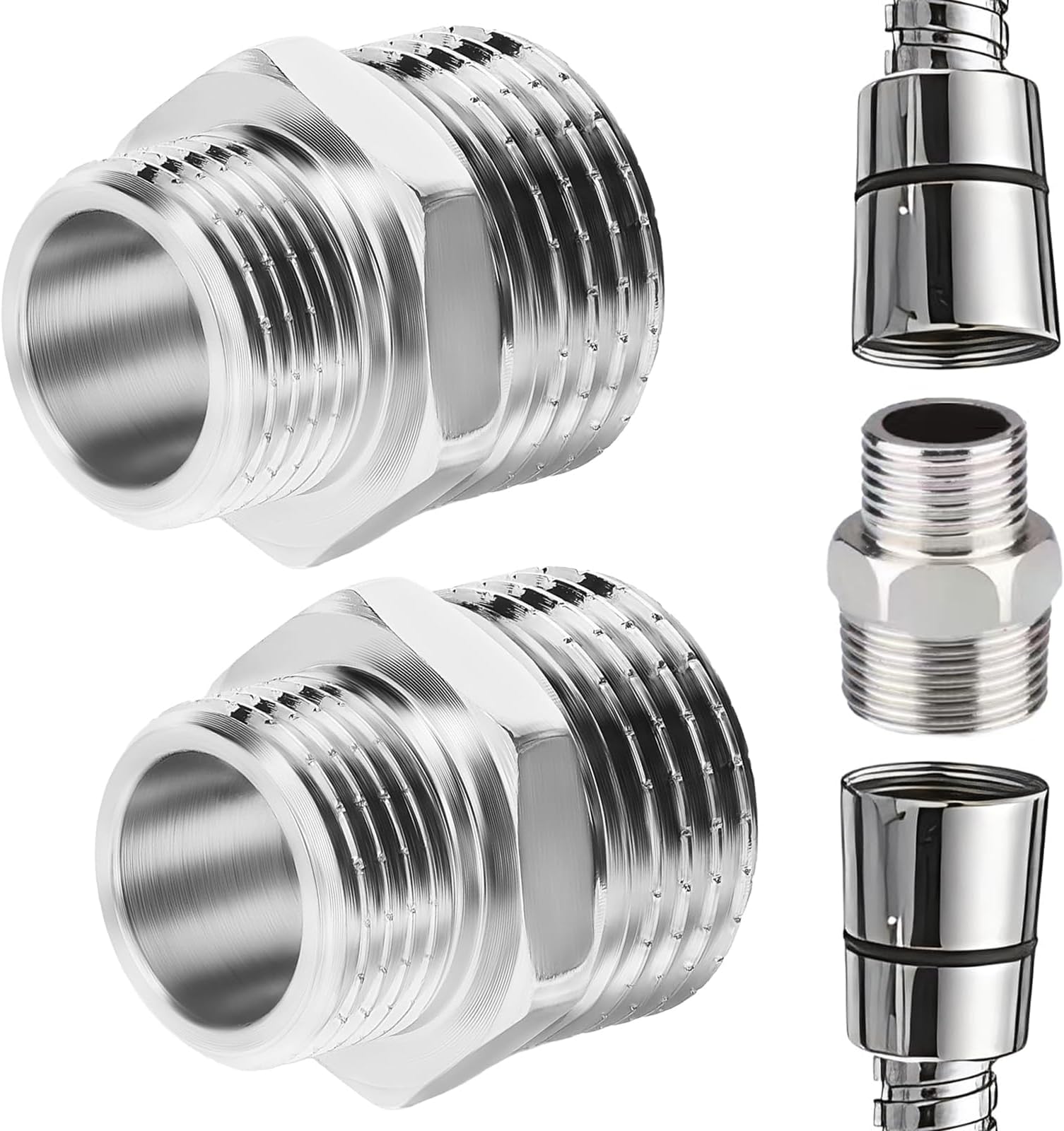 Chenyoyangfen2pcs Shower Hose Connectors Male to Female Threaded Connector Accessories Fittings Reducing Shower Connector Water Pipe Plumbing Fittings Reducing Shower Adapter