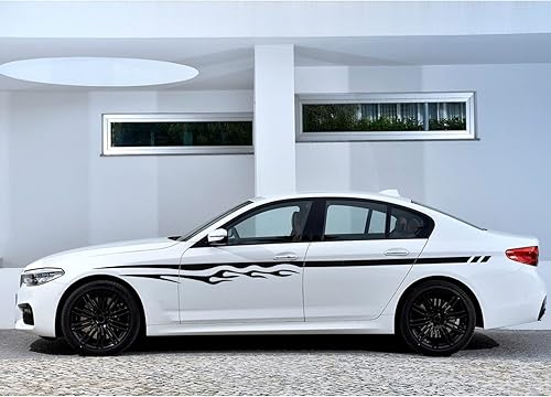 Miniatura 4 de 2 calcomanías de vinilo para puerta lateral de automóvil, calcomanías de rayas largas para automóvil, carreras, deportes, patrón de llama, gráficos