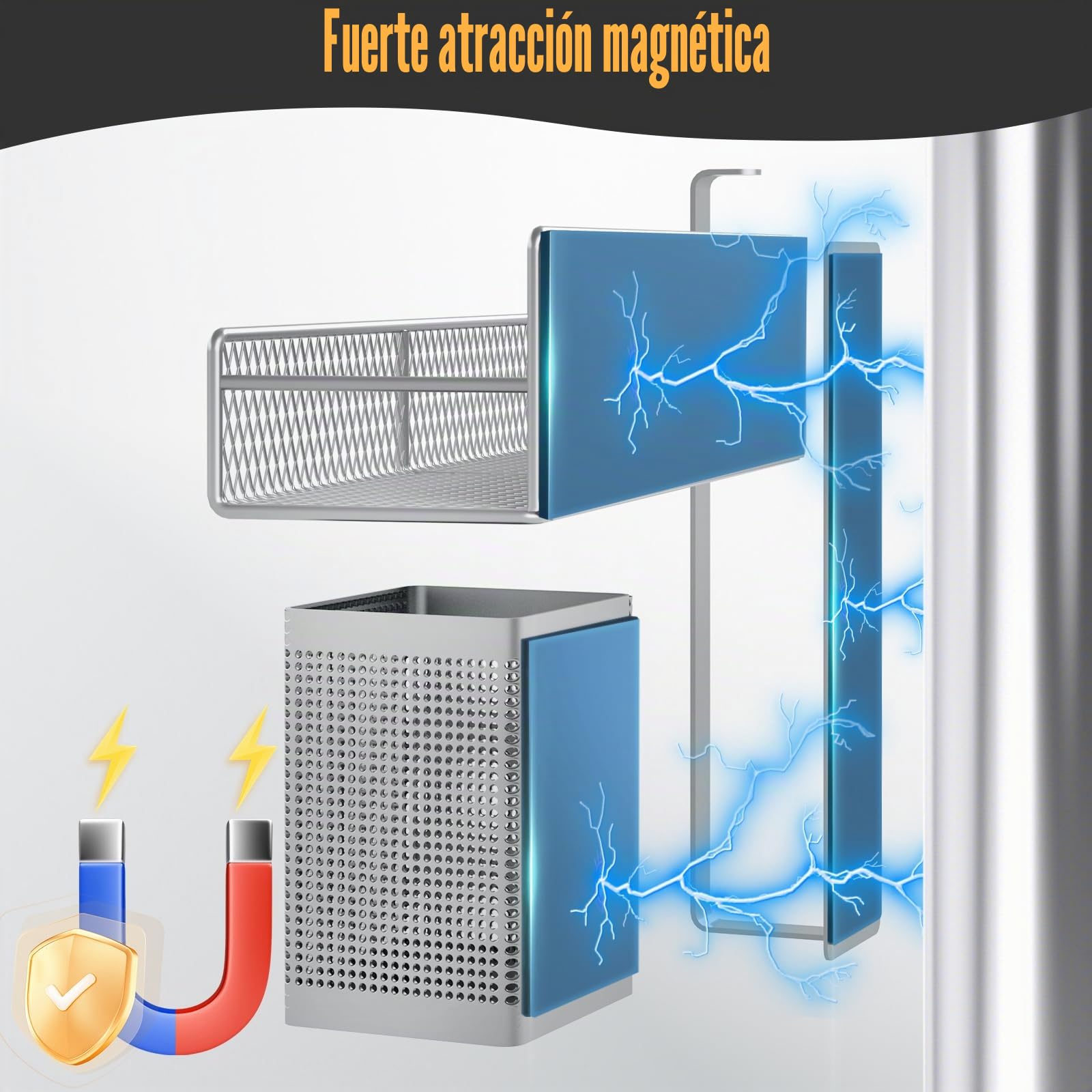 Especiero magnético para refrigerador, 6 estantes magnéticos, 100 % metal, compacto, organización y almacenamiento para el hogar, cocina, lavandería, soporte para toallas, portautensilios (gris)