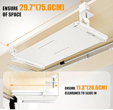 ERGOMAKER Keyboard Tray Under Desk 65x30cm (76cm Including Clamps), White | Pull Out Keyboard Tray,Sturdy C-Clamp Mount, Load 5KG, Slide-Out Sliding Tray, Easy Assembly, for Home Office