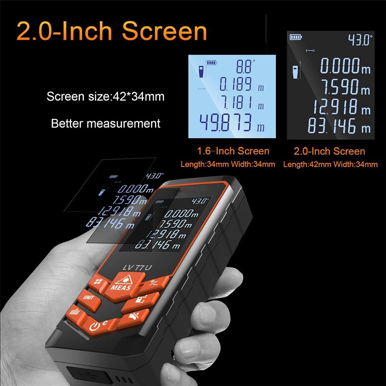 ZTBH Herramientas de medición Finder de Rango, medidor de Distancia de la cámara de Rango Inteligente, Ruleta electrónica de la rulera Digital Cinta métrica Carpintería (Measurement Range : 80m)