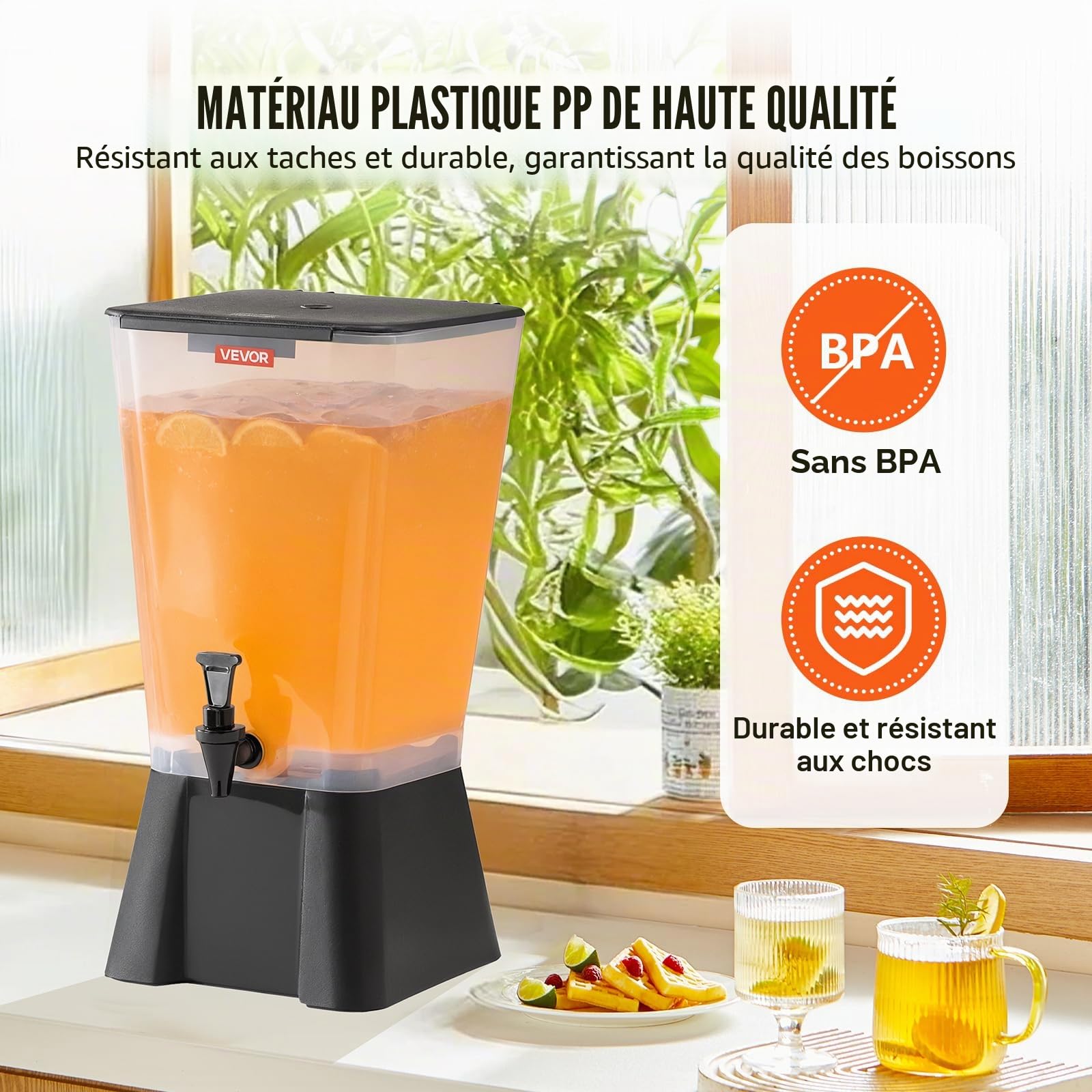 VEVOR Distributeur de Boissons avec Grande Capacité 19 L, Fontaine à Eau en Plastique, Distribution d’Eau Jus Limonade Thé Glacé, avec Robinet Anti-goutte, pour Restaurants Cafés Hôtels Fêtes