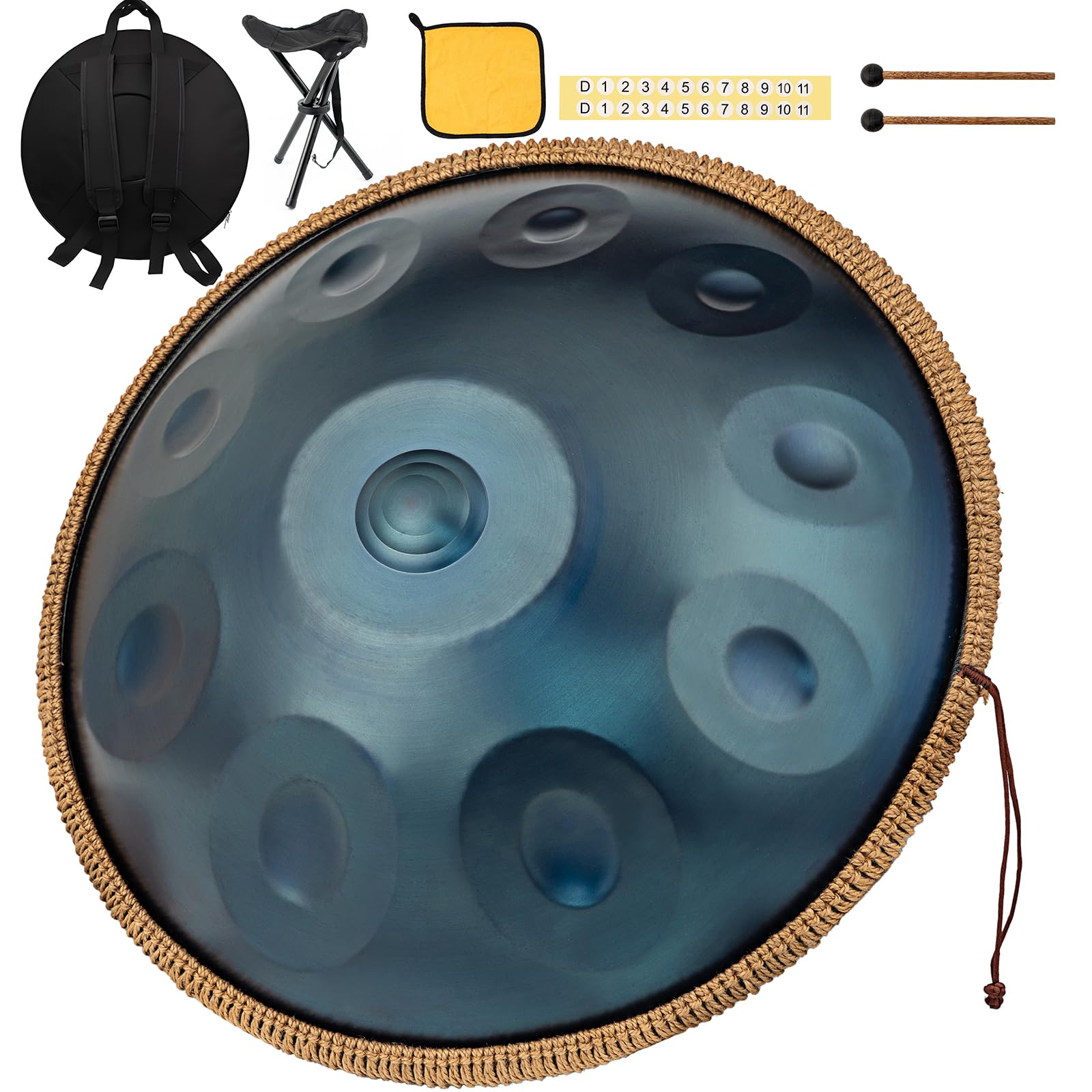 Handpan Drum Instrument 22 Zoll (55 cm) 10 Töne, 440 Hz D Minor handtrommel Music, Generates Meditation Sounds with Hand Pan, Ideal Handpan Instrument for Beginners