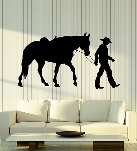Miniatura 2 de Vinilo adhesivo para pared, diseño de caballo vaquero occidental, raser, película salvaje oeste, decoración grande (g6666) negro
