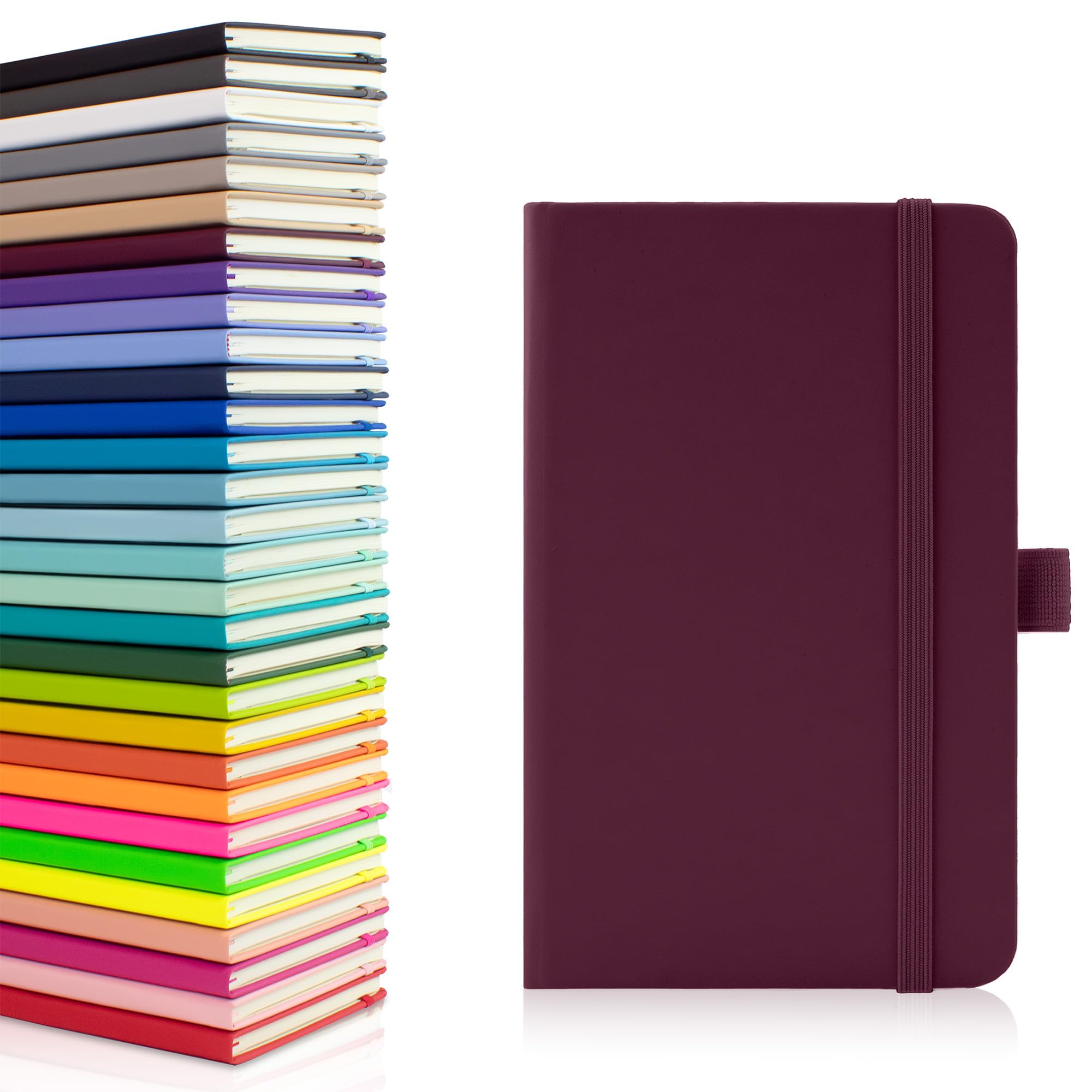 Notes London Eco A6 Notebook with Lined Pages, Pen Loop, Ribbon, Date Marks and Paper Pocket, Pocket Hardback Journal, Note, sustainably sourced paper (Burgundy)