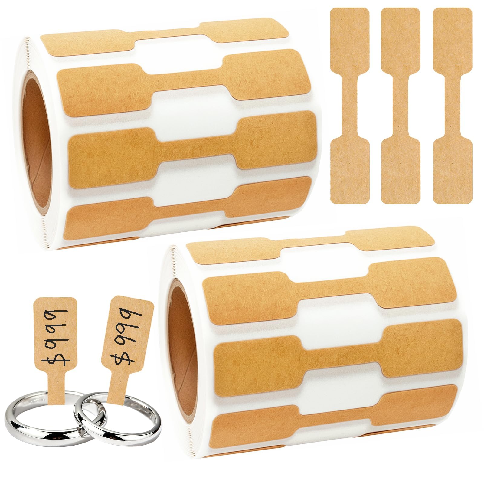 1000 PCS Blank Jewelry Price Tags Stickers Roll, Self Adhesive Easy Peel Off Rectangle Shape Price Identify Labels for Bracelet Necklace Earring Ring Clothing Display (Brown)
