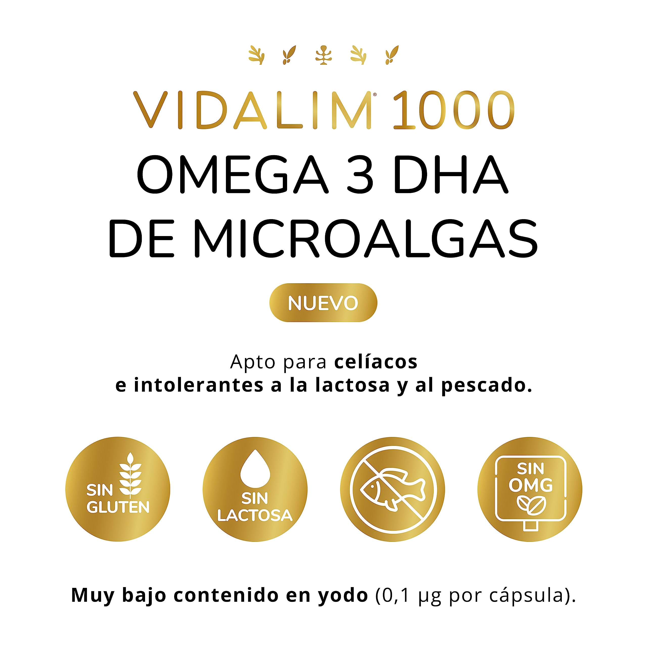 1000mg Omega 3 DHA de Microalgas por Cápsula (60 perlas). Máxima pureza