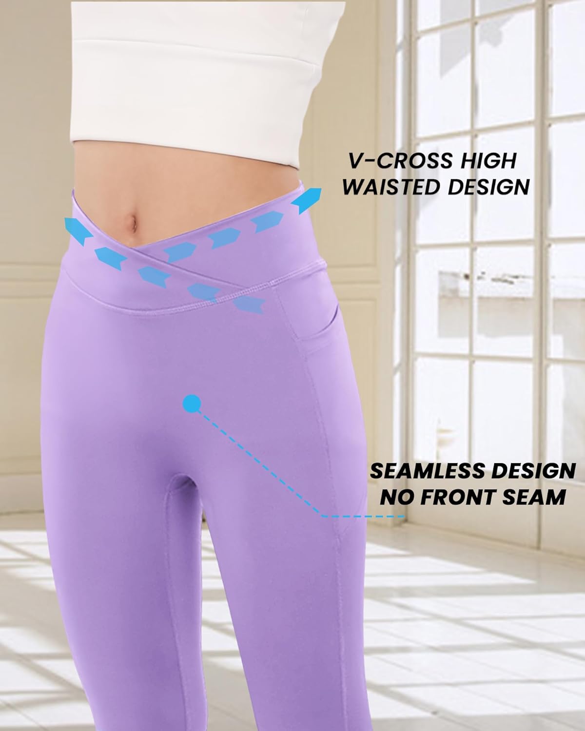 BOOPH Girls Flare Leggings with Pockets Cross-Waist High Waisted Yoga Pants Bell Bottoms Athletic Pants - Image 4