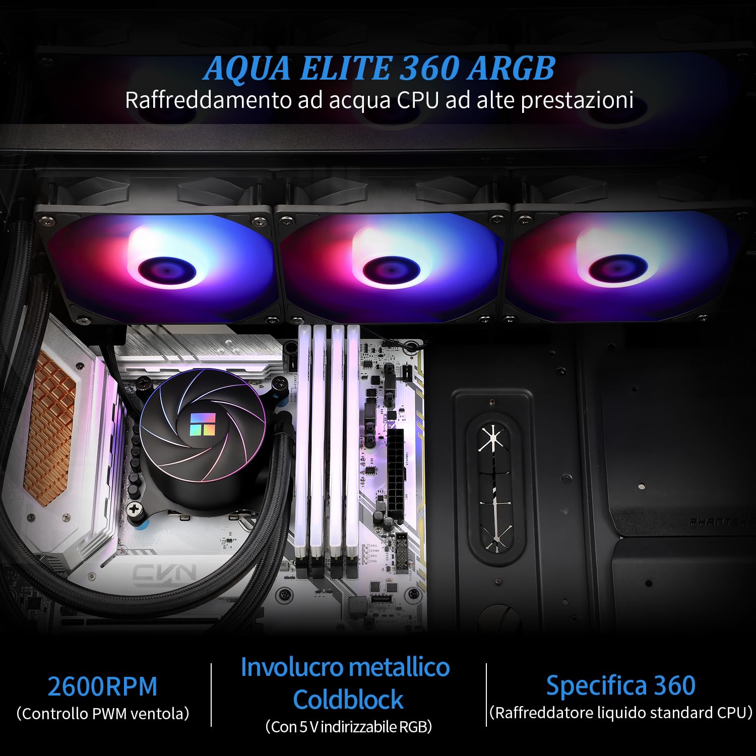 Thermalright Frozen Prism 360 Black ARGB CPU-vloeistofkoeler, efficiënte PWM-gestuurde pomp, 3300 tpm, waterkoeling computeronderdelen, voor AMD/AM4/AM5, Intel115X/1851/1200/1700/2011