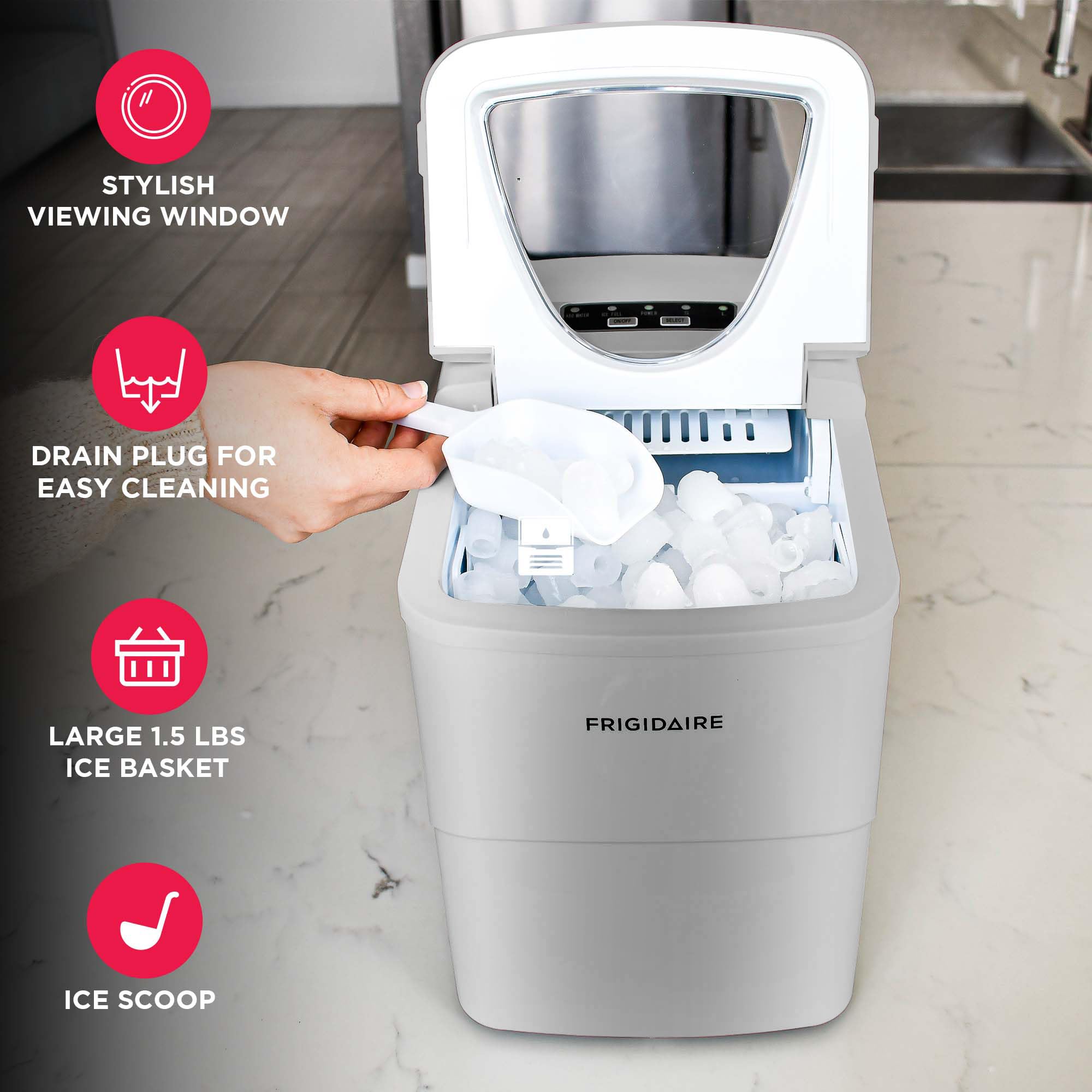 Frigidaire EFIC108-Silver Compact Ice Maker, Counter-top Portable, 26 lb per Day, Silver on Fridge.com