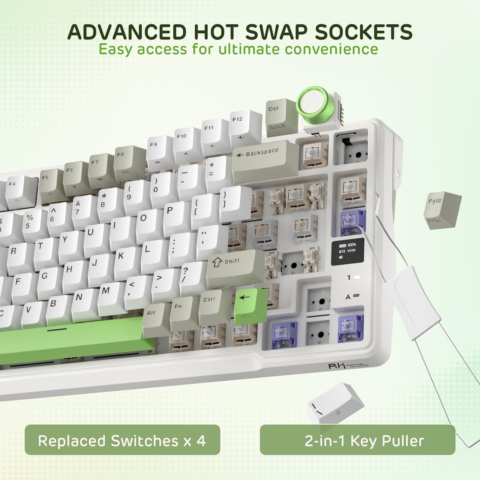 RK ROYAL KLUDGE L98 Wireless Mechanical Keyboard mit Linkshänder-Southpaw Design Numpad & Hot Swappable Knob, Tri-Mode 95% Tastatur BT/2.4G/USB-C, Pro Software, Gasket Mount, Massive 8000mAh Batterie