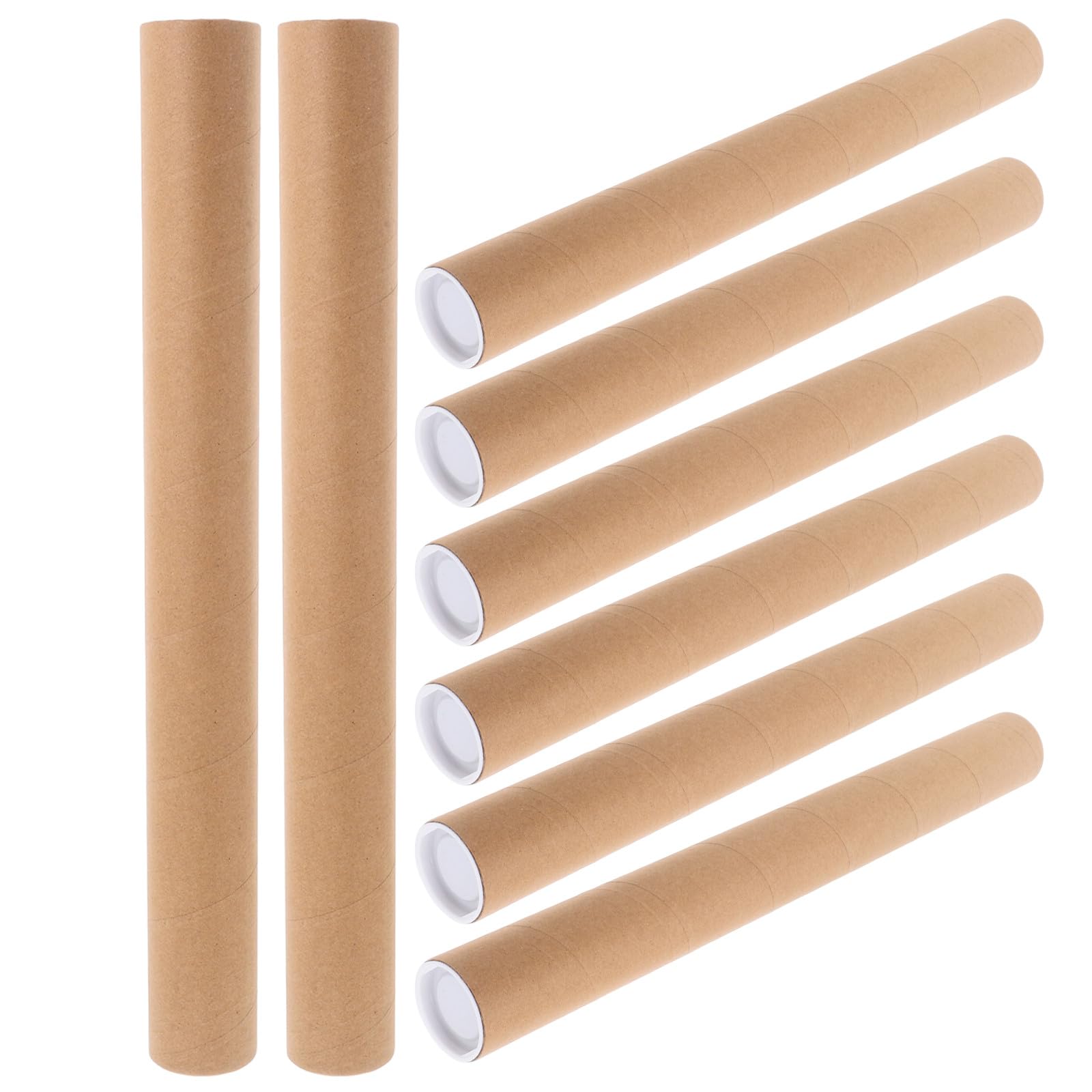 8 tubos de cartón Kraft para envíos con tapas de plástico - Caja redonda de cartón de 40,6 x 5,1 cm (16'' x 2'') para embalaje y envío de documentos, pósteres, mapas y