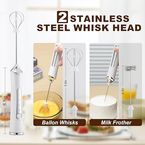 Miniatura 2 de Espumador de leche eléctrico de mano con 2 cabezales, mezclador de espuma de batidor de café con USB recargable 3 velocidades, licuadora de espuma