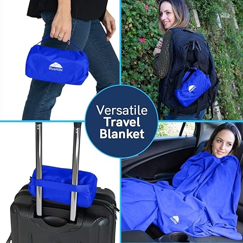 Miniatura 2 de BlueHills Manta de viaje ultra compacta en funda portátil de primera calidad, acogedora, suave, compacta, manta grande para vuelo en avión, azul