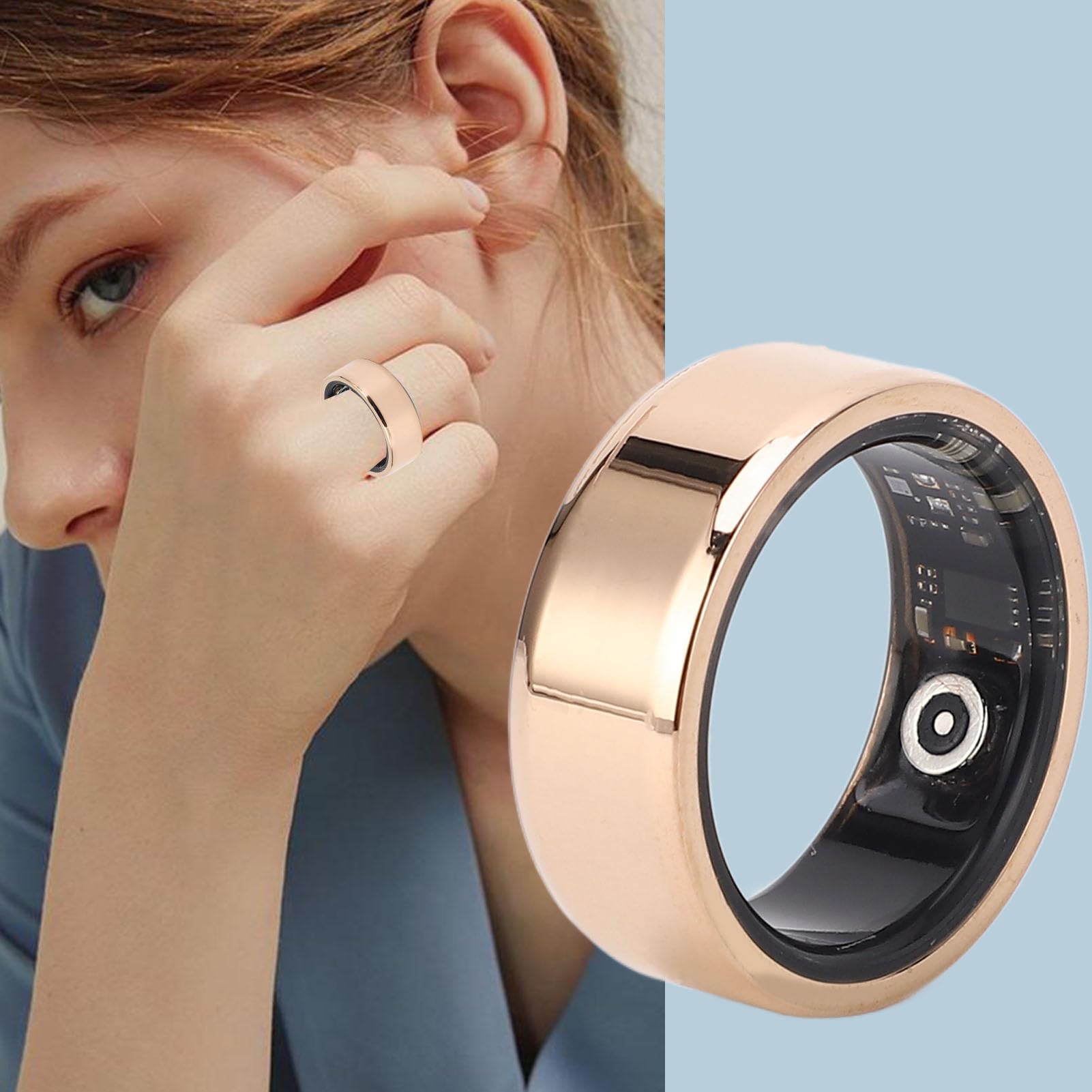 POYHKFD Inteligentny Pierścień Monitor Zdrowia, Inteligentny Pierścień Mężczyźni Kobiety Fitness Monitor Zdrowia Snu Wodoodporny Monitor Bluetooth,(Średnica wewnętrzna 19,9 mm / 0,78 cala)