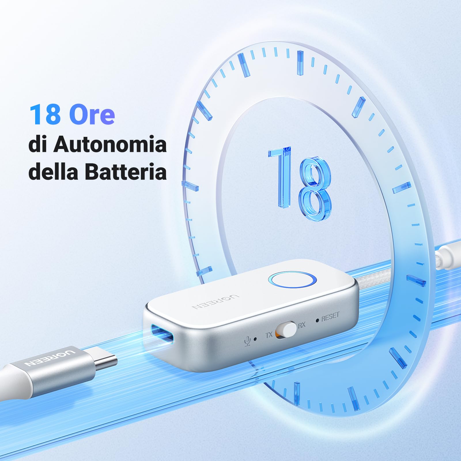 UGREEN Trasmettitore Ricevitore Bluetooth 6.0 Adattatore 2 in 1 Audio Jack 3.5 mm per Aereo TV PC