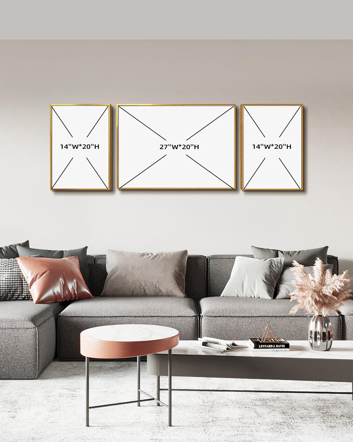 Azartslr Large Framed Modern Rose Gold Wall Art, Luxury 3 Pieces Aluminum Alloy Wall Decor for Living Room, Abstract Gold and Beige Home Bedroom Art Painting, Geometric Crystal Porcelain Artwork Dining Room Pictures Decoration
