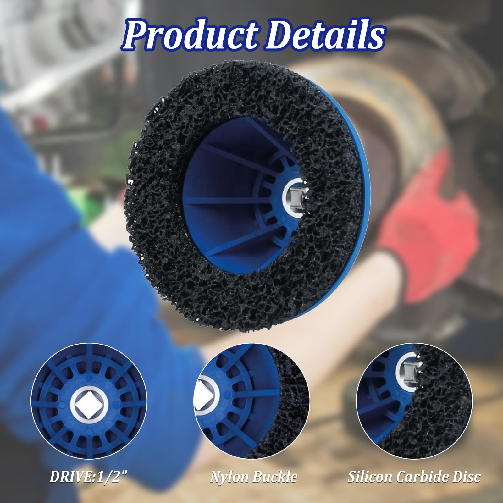 Smerigliatrice mozzo ruota auto, pulitore mozzo ruota con rotella 150 mm, 90 – 150 mm, set di spazzole per mozzi ruota per avvitatore a percussione da 1/2", spazzola per cambio pneumatici, pulizia dei
