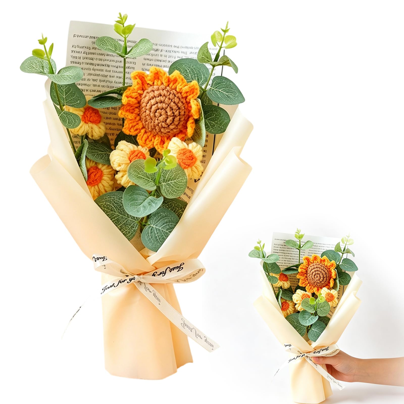 Crochet Flower Bouquet, Sunflower Crochet Bouquet for Home Decor and Gift Giving, Long Lasting Floral Arrangement, 22 cm Size-image-36
