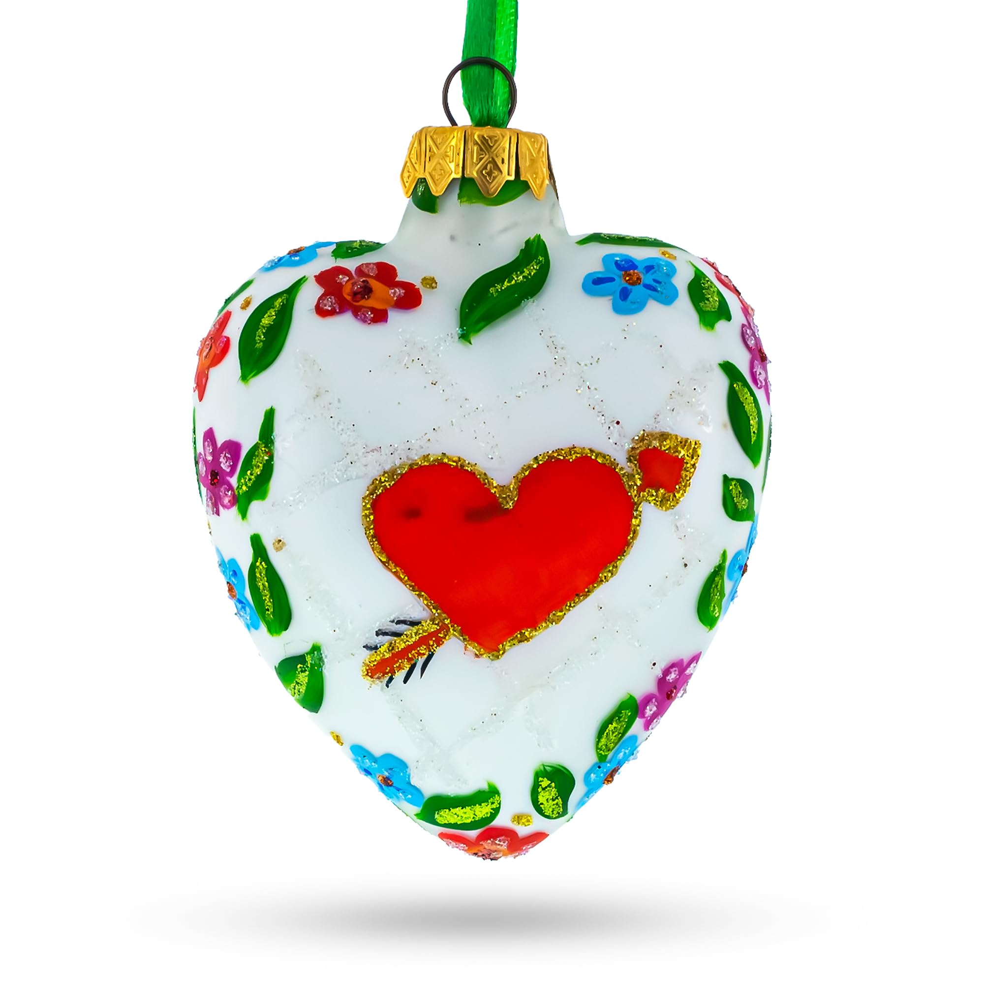 Ornement de la Saint-Valentin en verre BestPysanky cœur rouge