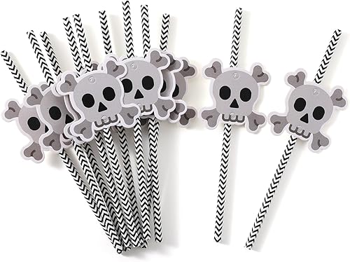 24 popotes de papel de Halloween, popotes de papel desechables para beber, suministros de decoración de fiesta de Halloween (bombilla, calavera,
