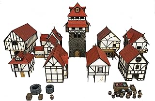 War World Gaming Medieval Town Complete Township (Painted / unpainted) â€“ 28mm Scale Fantasy Wargame Model Terrain Scenery