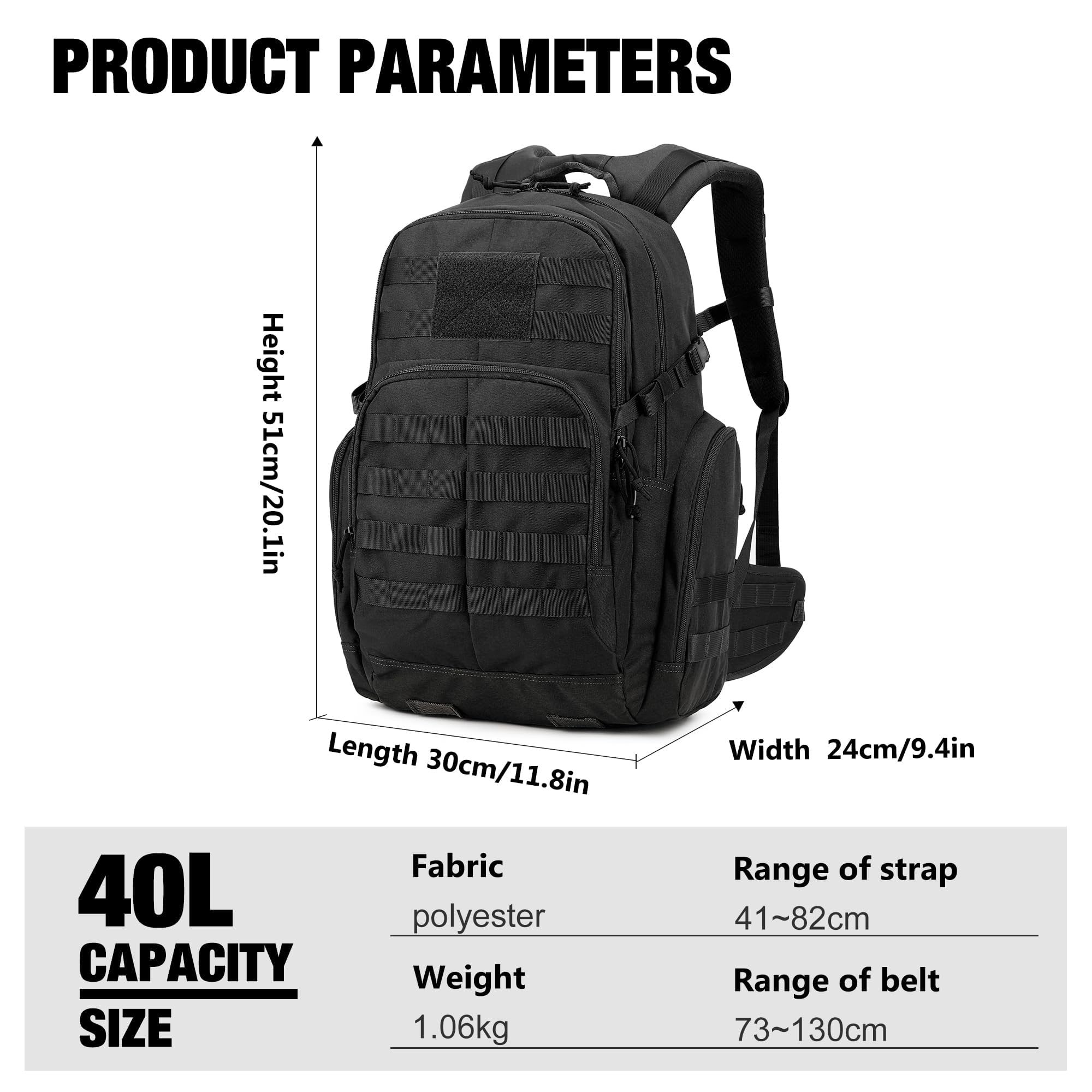Mardingtop 25L/40L Taktischer Rucksack Herren Wanderrucksack mit MOLLE-System Militär Rucksack, Tactical Backpack für Assault Wandern Reisen Outdoor Arbeit