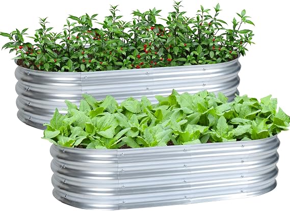 Aoodor Galvanized Raised Garden Bed Kit, Silver