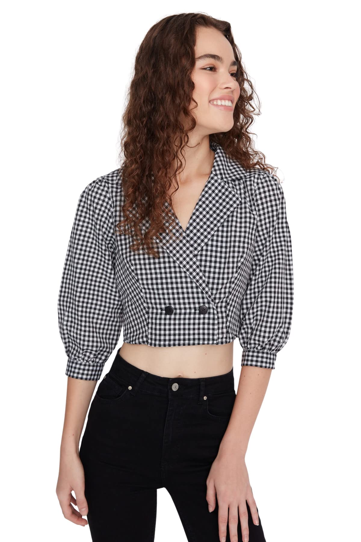 Trendyol Women Regular Basic Lapel Collar Woven Blouse Black
