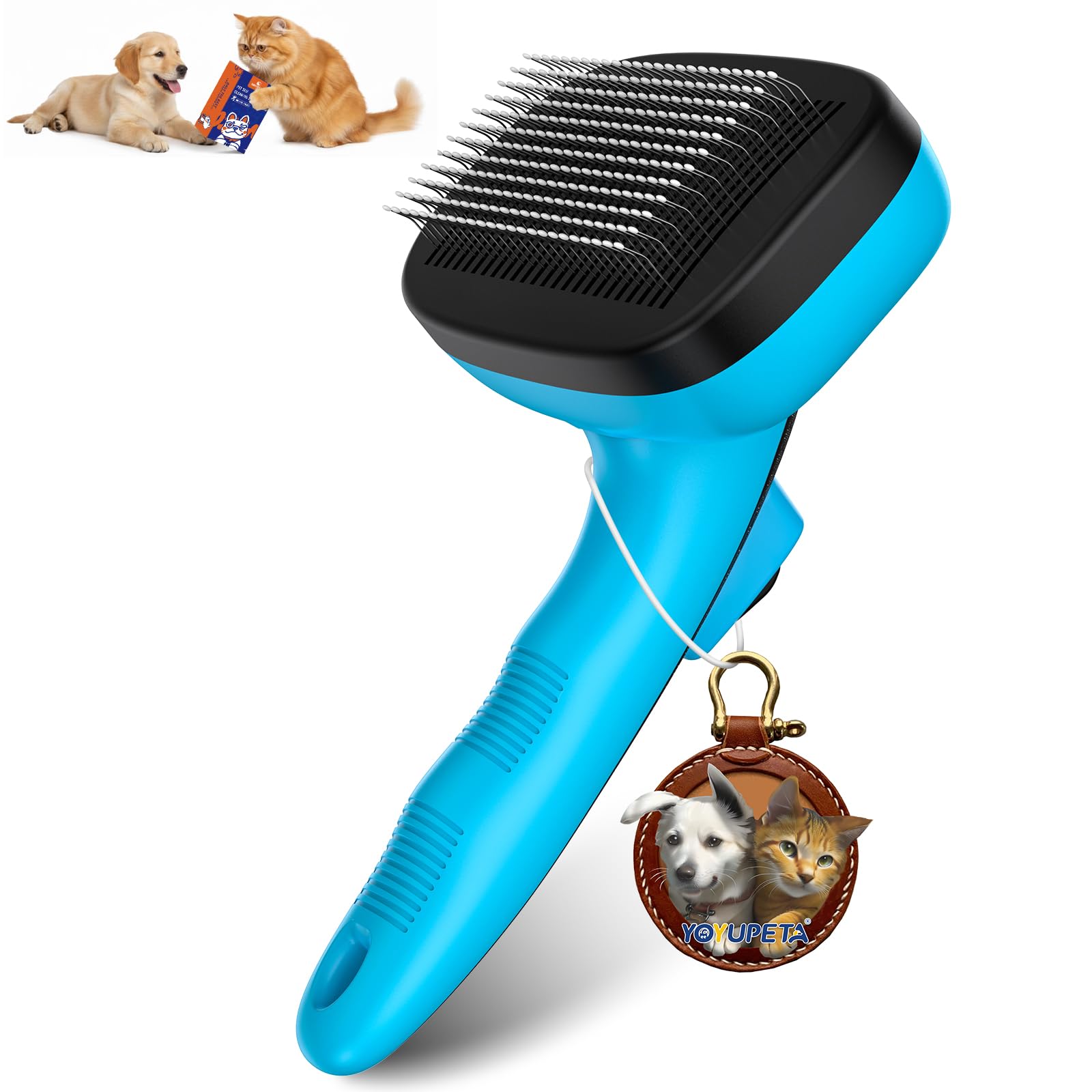 Dog Brush for Shedding, Self Cleaning Slicker Brush Ideal for Short Long Haired Dogs & Cats. Removes Loose Fur, Undercoat, Mats, Tangled Hair. Suit for Large Medium Small Animal. Blue