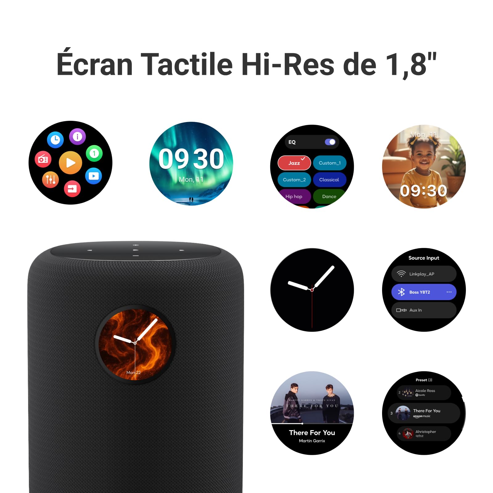 WiiM Sound, Enceinte Intelligente Hi-Res avec WiFi et écran Tactile, Noir | Puissance crête 100W 2.1 stéréo, AI RoomFit, audio multi-pièce, appairage stéréo, Wi-Fi 6E, télécommande vocale incluse