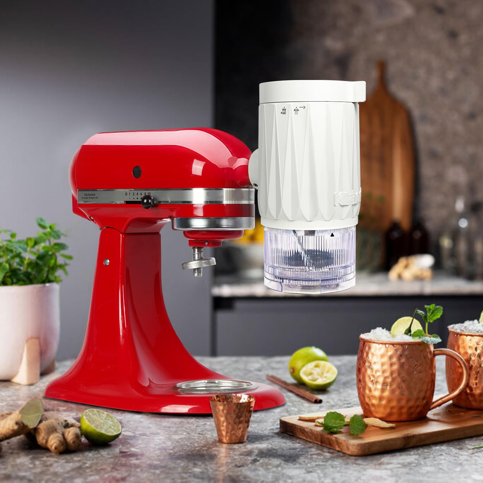 Rasiereis-Aufsatz für Kitchenaid Standmixer, Rasiereis und Schneekegel-Aufsatz für Kitchenaid mit 10 Eisformen, Weiß