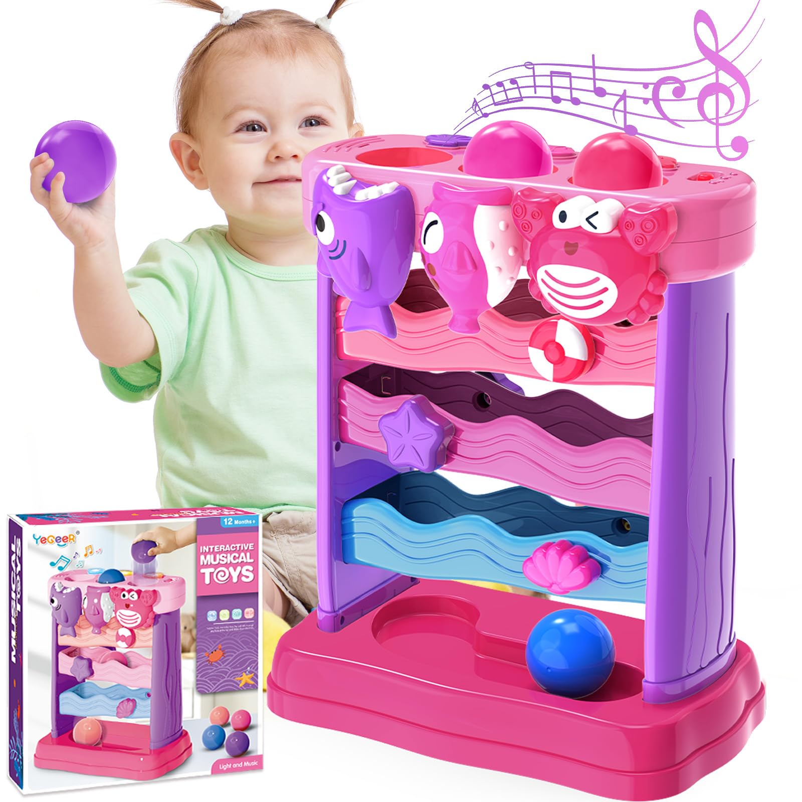 YEGEER Toys for 1 2 3 Years Old, Interactive Feeding Toy with Music, Montessori Toys for Boy Girl, Musical Cause and Effect Game for 12+ Months, Christmas Birthday Gifts for Baby Toddlers Age 1-3