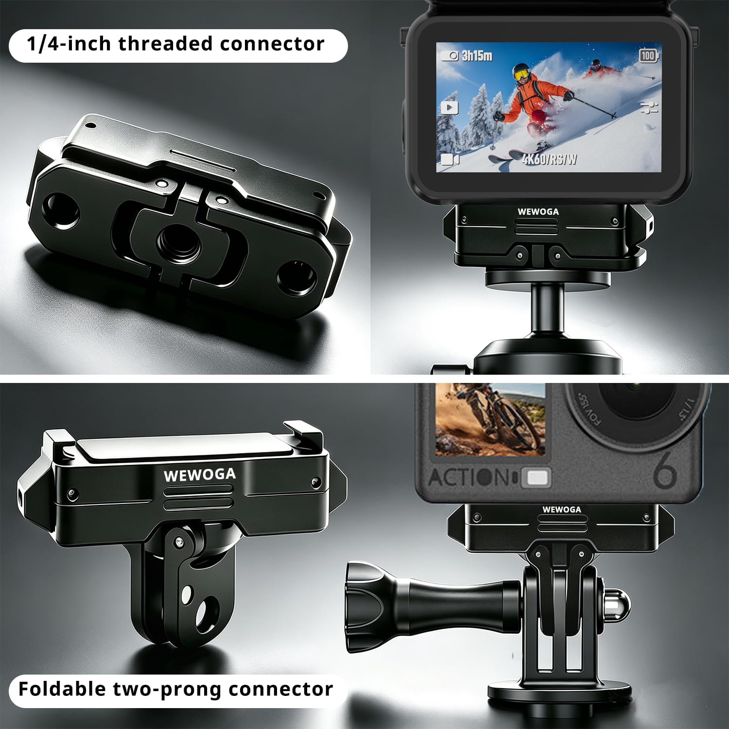 Osmo Nano/Action6 Soporte Magnético 360°Giratorio, Metálico Adaptador Liberación Rápida compatible con DJI Osmo Nano/Action6,Base Giratoria con 1/4" Tornillo y Pinza Plegable para Trípode/Palo Selfie