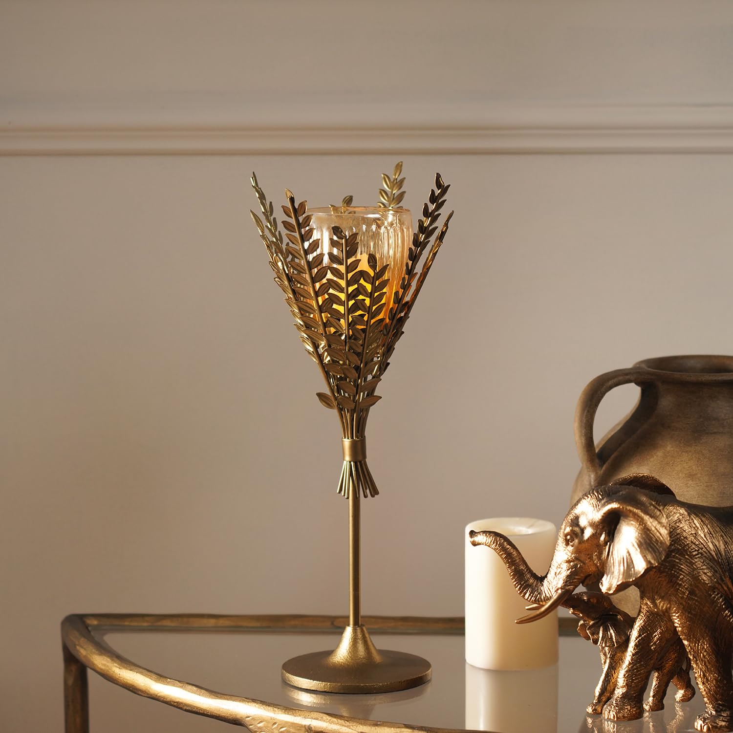 Pure Home + Living Gold Leaf Shaped Glass Votive Holder - Large for Home Décor, Living Room, Table Centerpieces, Weddings, Dinner Parties, Candle Light Dinners, Gift and for Diwali Decor (Pack of 1)-image-32