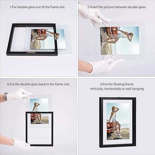 Miniatura 4 de Juego de 4 portarretratos flotantes de 4 x 6 pulgadas, marcos de fotos de doble cristal, para mostrar fotos de hasta 6 x 8 pulgadas para colgar en