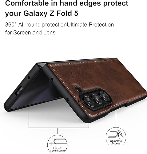 Miniatura 2 de Foluu Funda para Samsung Galaxy Z Fold 5, con protector de pantalla frontal integrado, piel sintética + carcasa rígida de policarbonato ultrafina y