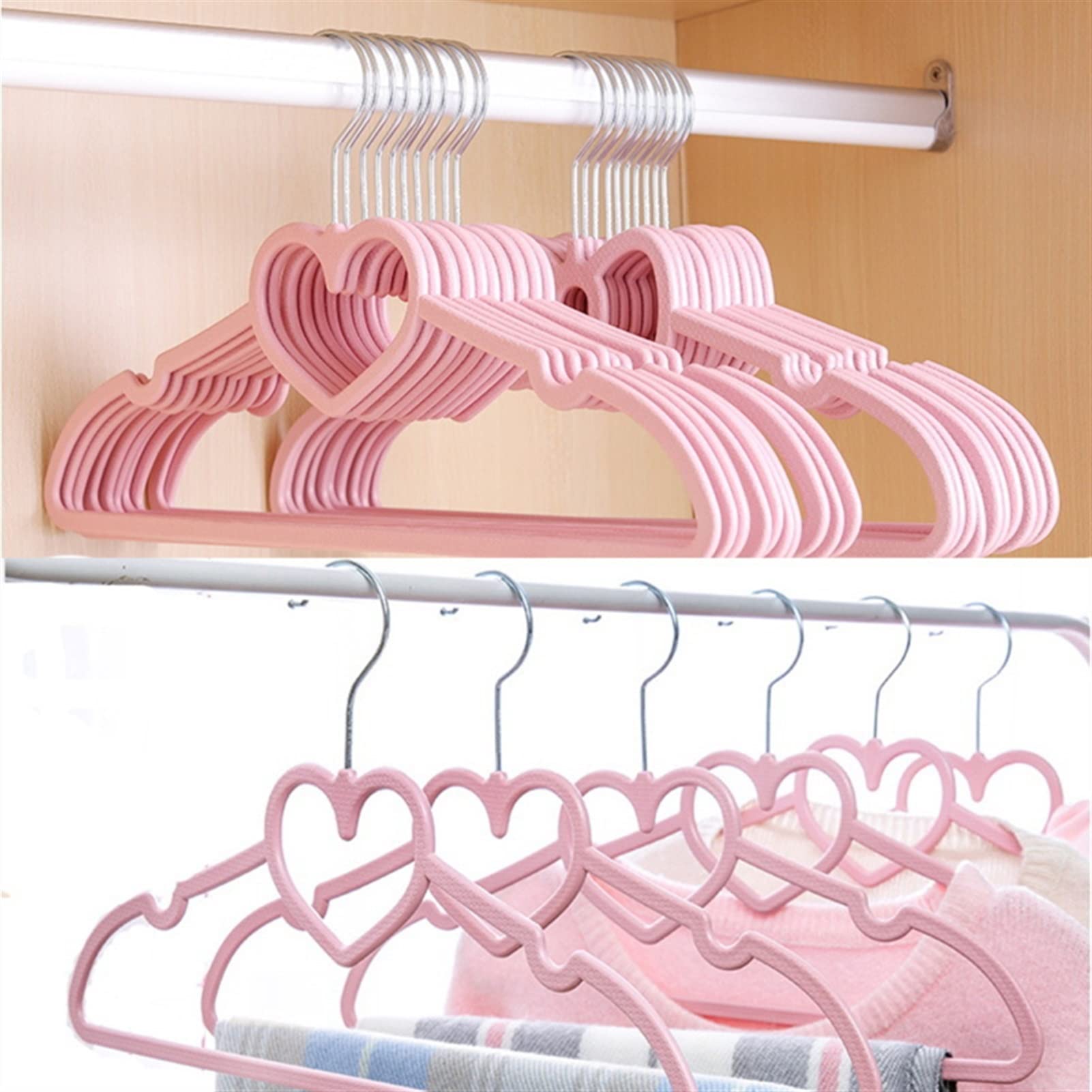 Kleiderbügel-Set, 10 Stück, ABS-Kunststoff, Herzmuster, für Erwachsene und Kinder, geeignet für Holz-, Metall- und Kunststoffkleidung, rosa, Einheitsgröße