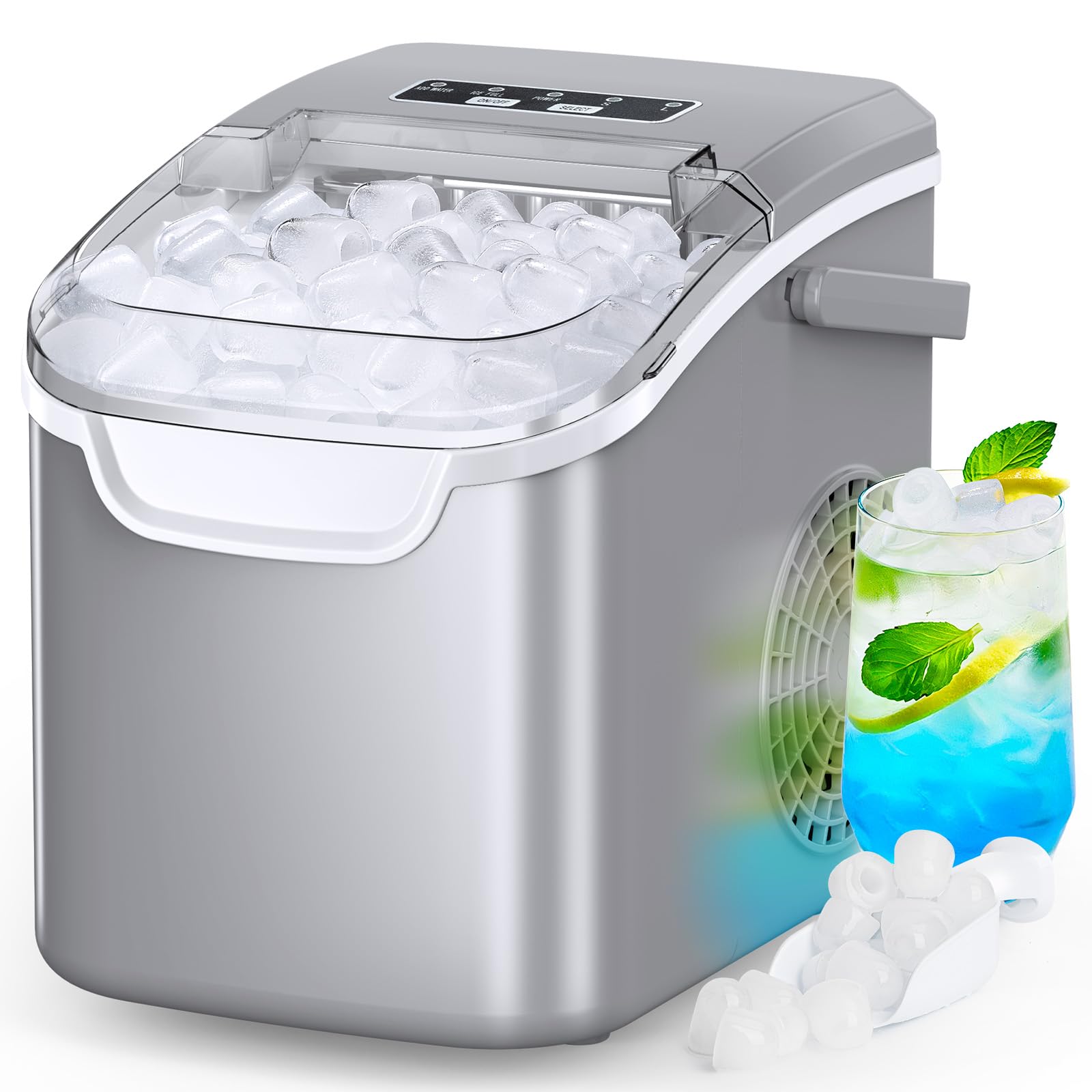 COWSAR Ice Maker Countertop, Portable Ice Machine with Self-Cleaning, 26.5 lbs/24Hrs, 8 Ice Cubes in 6 Mins, Ice Basket and Scoop, Ideal for Home, Kitchen, Bar, Camping | Fridge.com