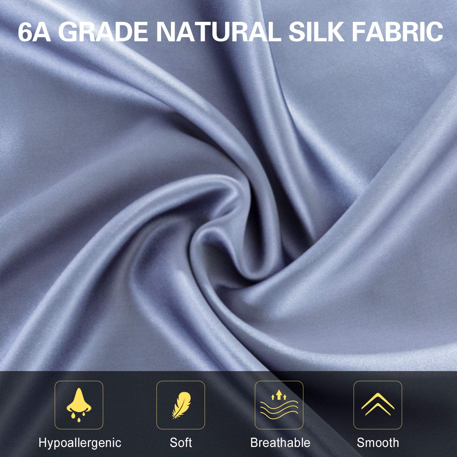ZIMASILK 100% Pure Mulberry Silk Pillowcase for Hair and Skin Health,Both Sides Premium Grade 6A Silk,Soft and Smooth,600 Thread Count,with Hidden Zipper,1pc (Standard 50x75cm,Gray Blue) - Image 4