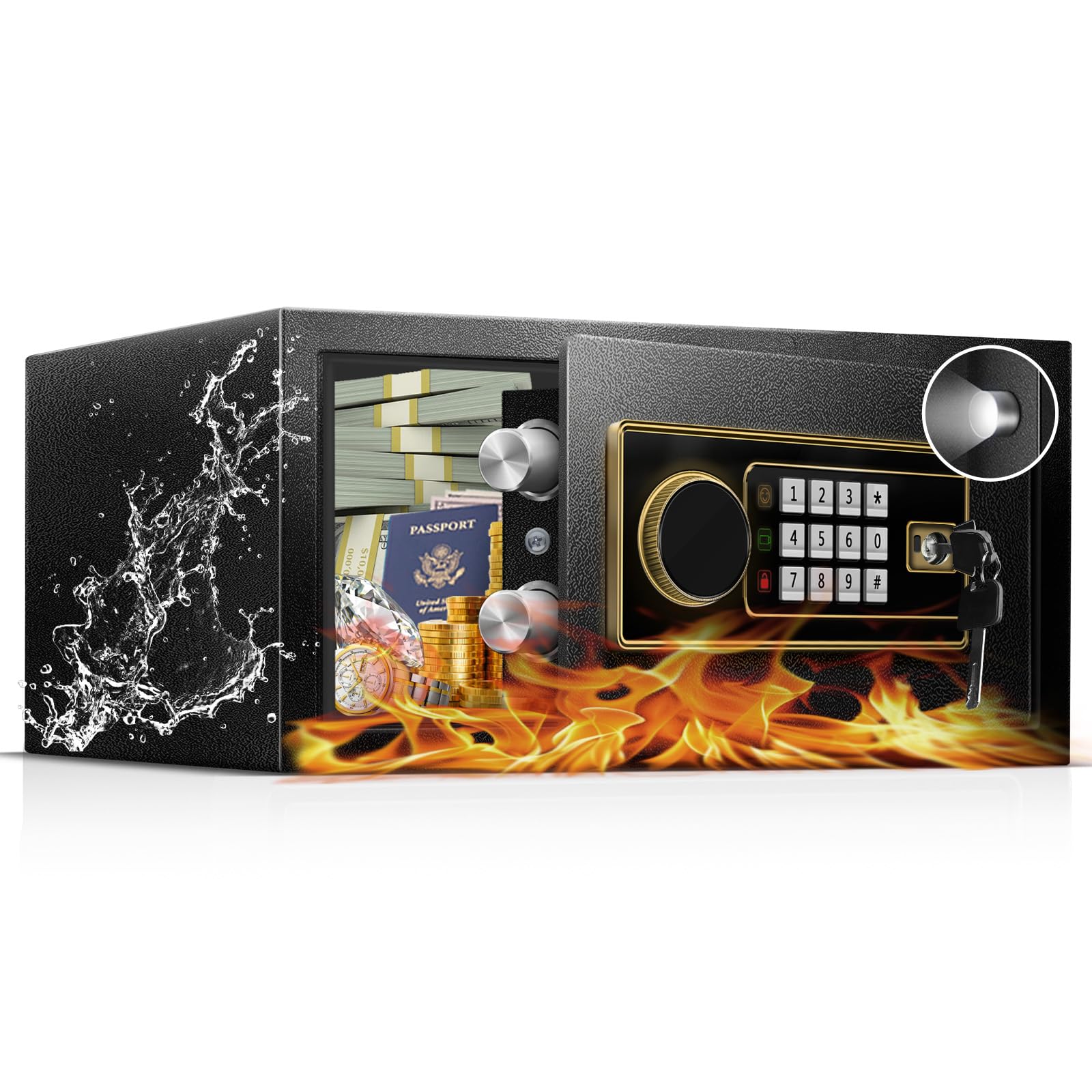 1.2 Cu Ft Fireproof Safe Box for Home - Steel Lock Box for Office & Home Security, Digital Electronic Keypad, Alarm System, Silent Mode, Safety Box for Documents Money Jewelry Laptop