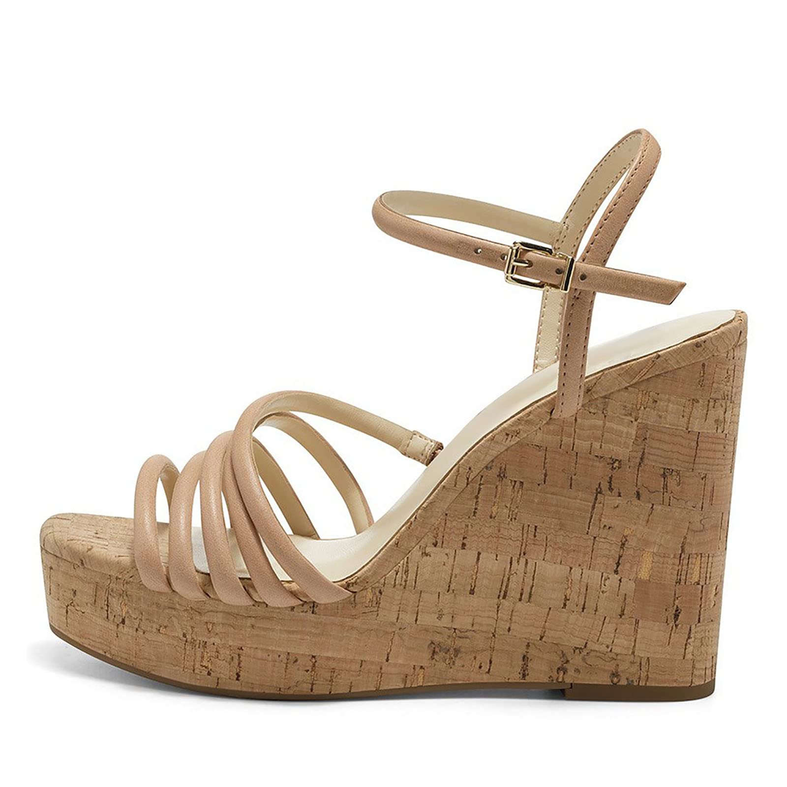 Alpargata Sandalias de cuña para mujer, zapatos ajustables con tiras al tobillo, plataforma abierta, sandalias casuales de tacón alto inclinado