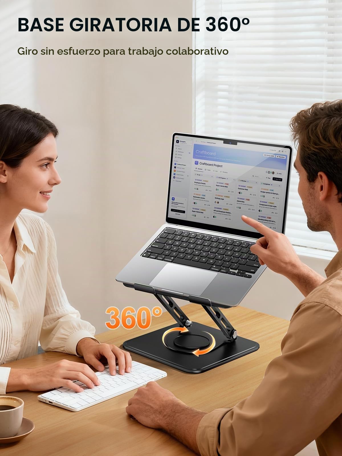 tounee Soporte para Laptop, Soporte Ajustable con Base Giratoria de 360°, Elevador Ergonómico para Laptop, Compatible con MacBook Pro Air y Laptops de 10-16" - Negro