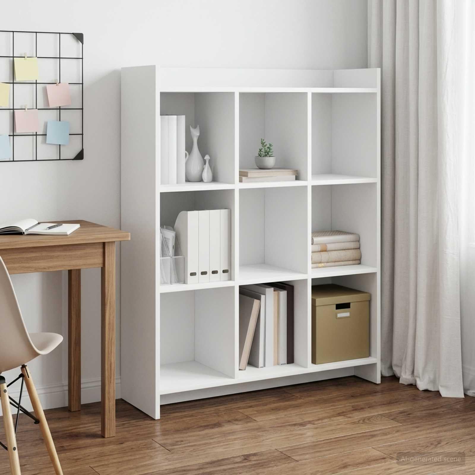 Biały regał na książki 87,5 x 30 x 111 cm, materiał drewnopochodny z 9 półkami, miejsce do przechowywania, organizer do salonu, gabinetu, korytarza, pokoju dziecięcego i biura, zajmuje