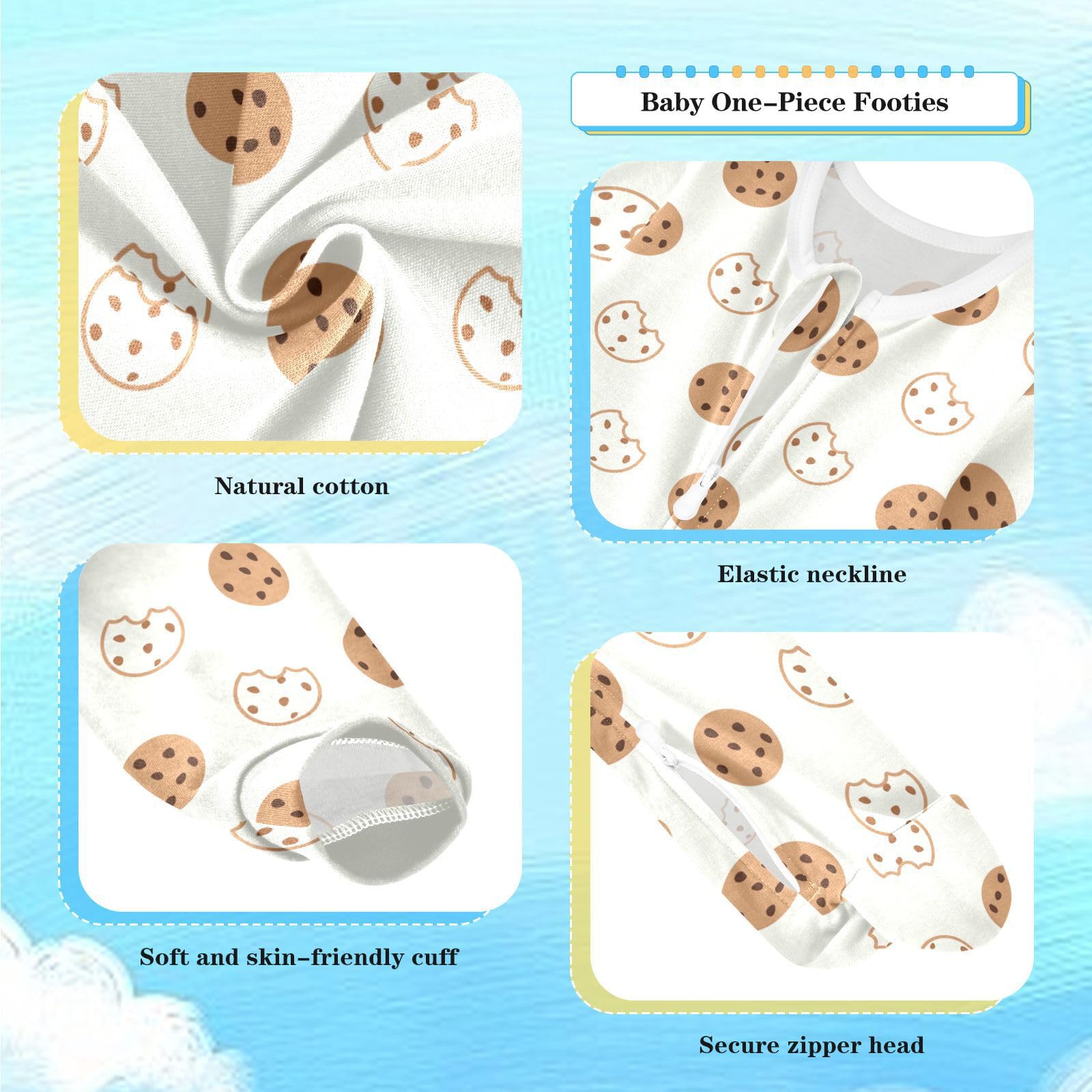 Dussdil Brown Chocolate Cookie Baby One-Piece Footies Newborn Rompers Pajamas Cotton Footed Pjs for Sleep Play Boys Girls 6M