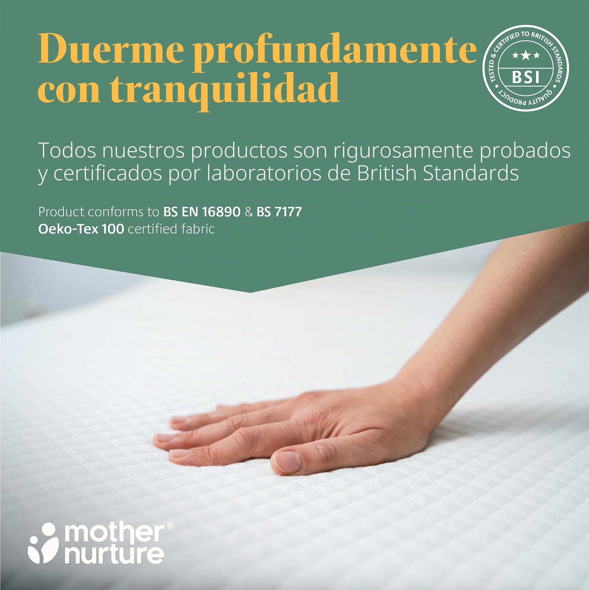 Mother Nurture Colchón clásico de Espuma para Cuna de Viaje (90 x 50 cm x 7 cm), hipoalergénico, Transpirable, para Dormir cómodamente Durante la Noche, Funda Reversible y extraíble, Probado BSI, se