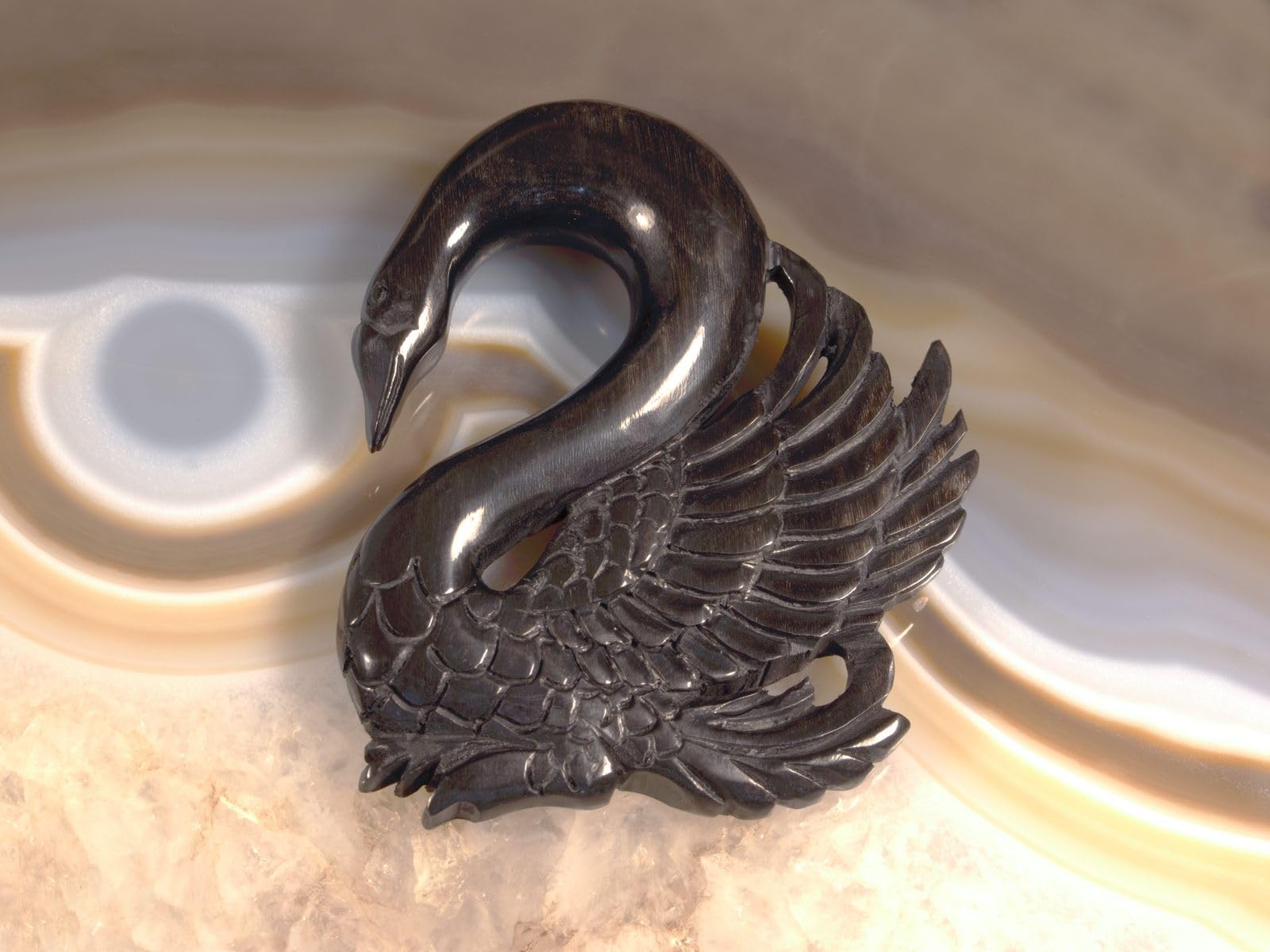Fly Style Piercing Ohr Expander aus Horn oder Knochen - Schwan Dehnschnecke Dehnspirale Dehnungsschnecke Dehnsichel, Grösse:10 mm (Paar), Farbwahl:schwarz
