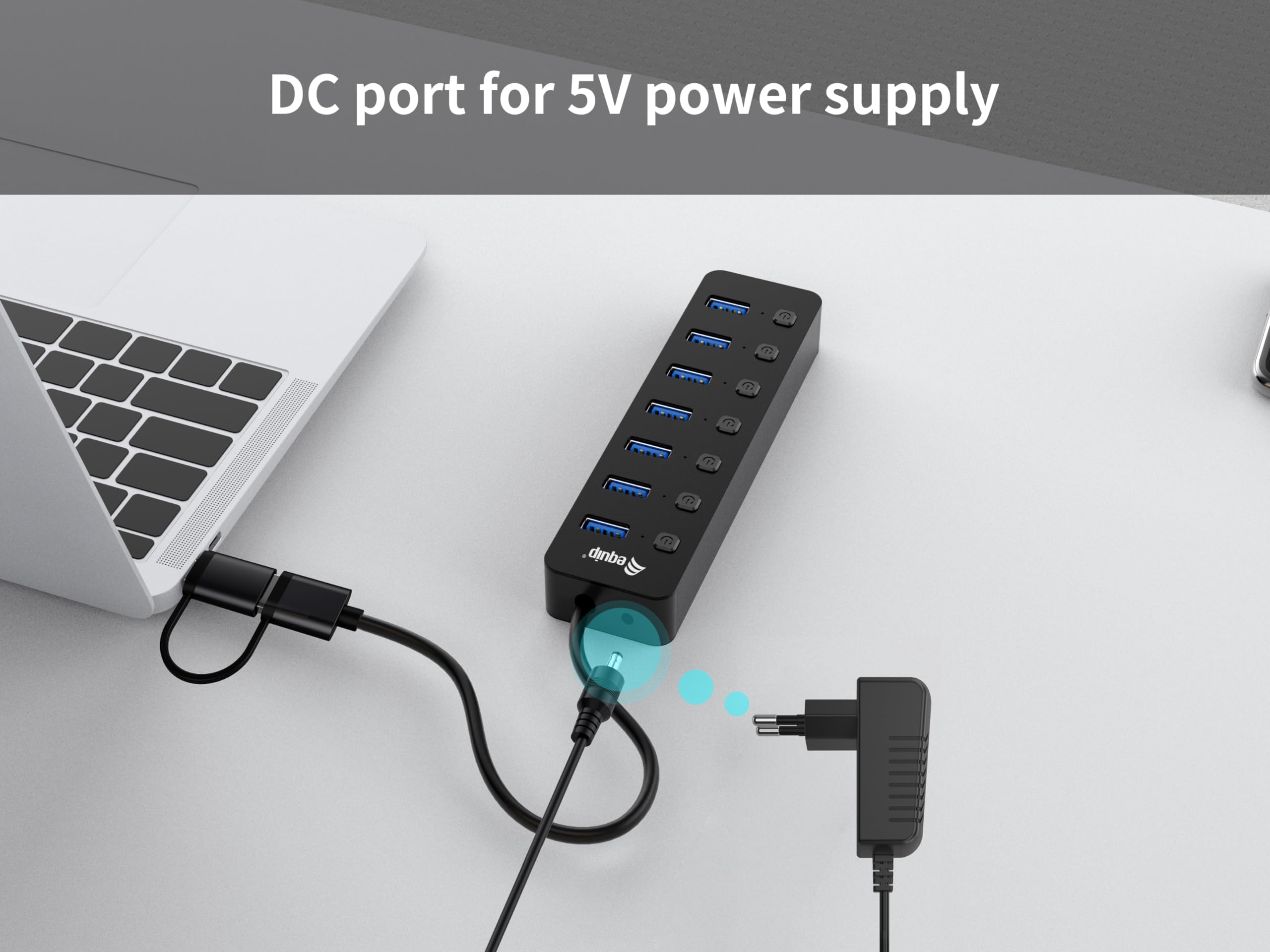 Equip 128965 Hub USB 3.2 Gen 1 a 7 porte con alimentatore di rete