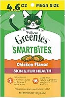 GREENIES Feline SmartBites Skin & Fur Health Cat Treats, Chicken Flavor Crunchy-Soft Texture, 4.6 oz Low-Calorie Snacks